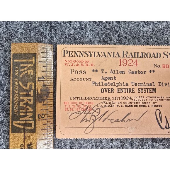 1924 Pennsylvania Railroad System Agent Pass Paper Ephemera No. BD 4884 Signed - Picture 3 of 4